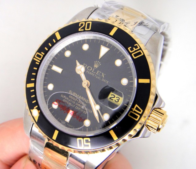 Copy Rolex 2 Tone Submariner Watch Black Dial Black Bezel
